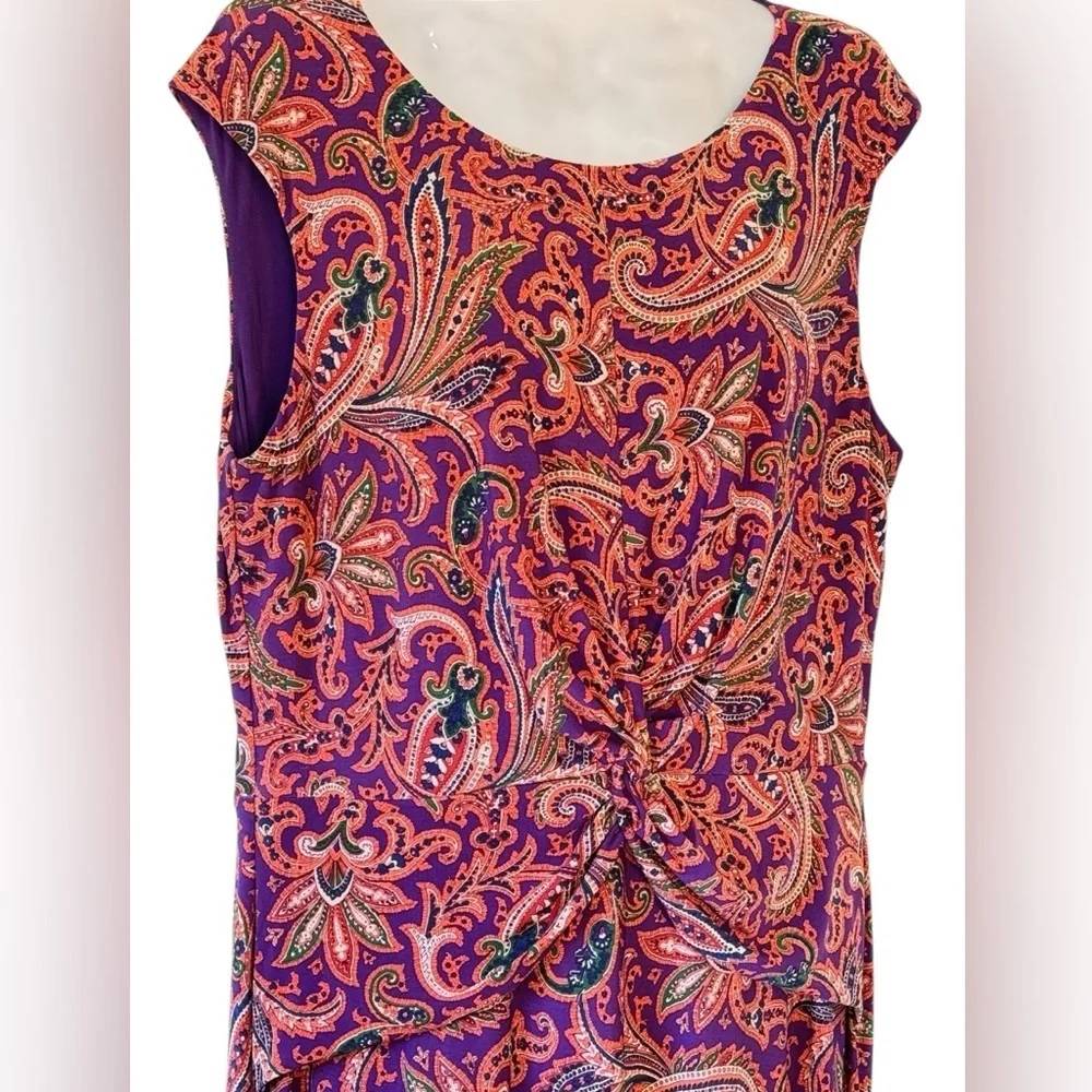Lauren Ralph Lauren Paisley Twist Front Jersey Midi Dress Purple Green Size 12 - Picture 3 of 10